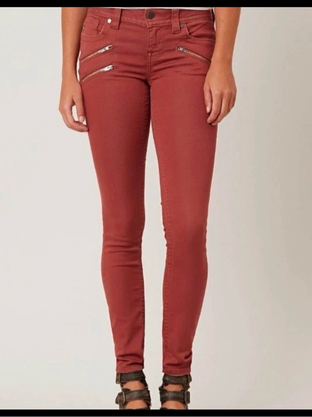 Miss Me Skinny Jeans Size 26 Russet Wash Front Pocket Zipper Accents